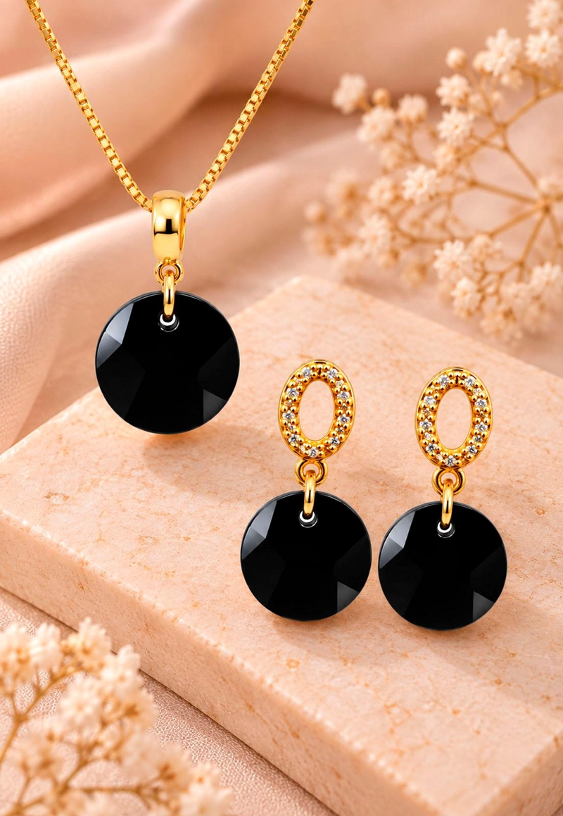 CONJUNTO JOYAS MONTERO MADRID GOLD CRISTALES GENUINOS JET - 2