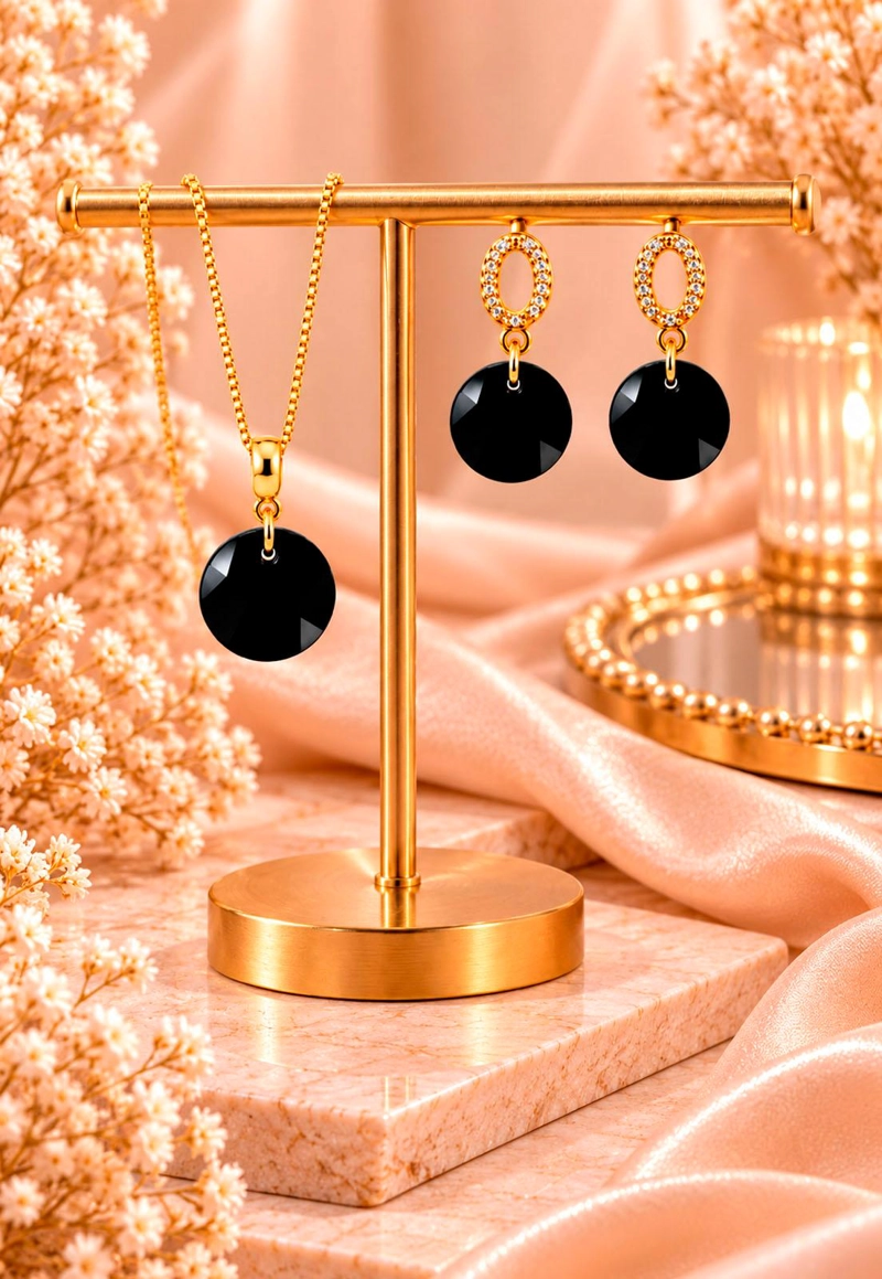 CONJUNTO JOYAS MONTERO MADRID GOLD CRISTALES GENUINOS JET - 5