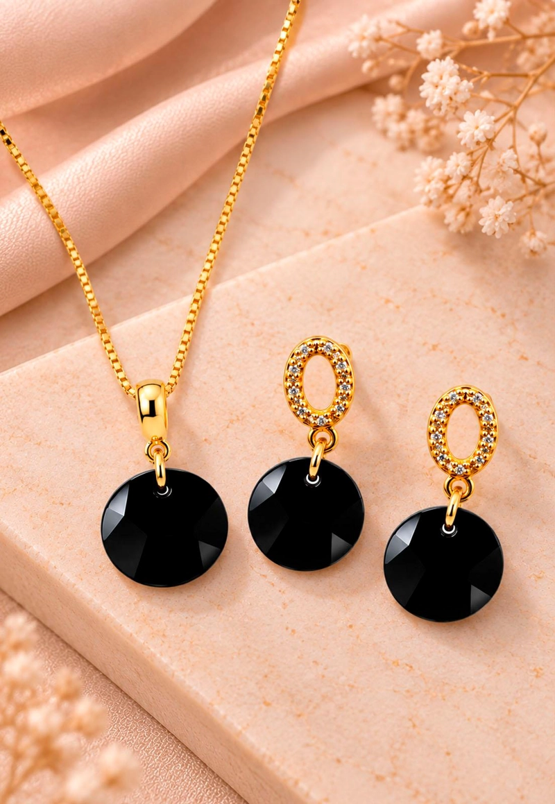 CONJUNTO JOYAS MONTERO MADRID GOLD CRISTALES GENUINOS JET - 7