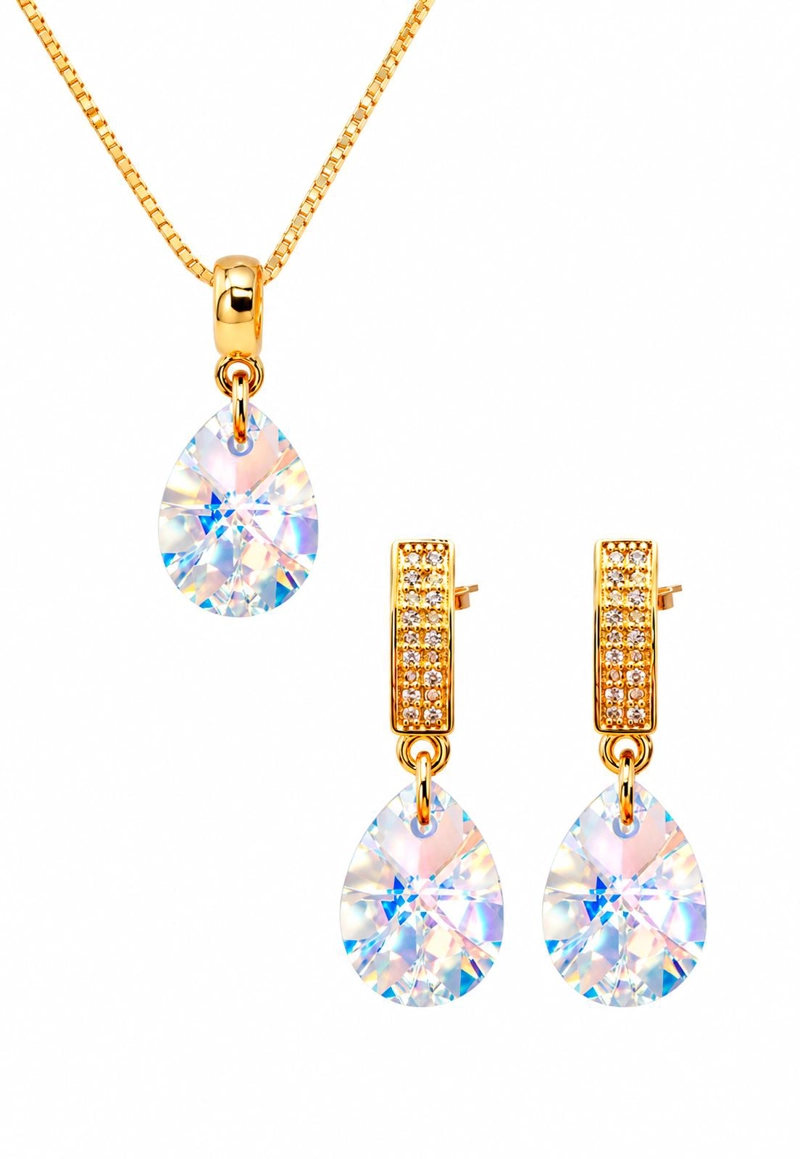 CONJUNTO JOYAS MONTERO ENCANTO GOLD CRISTALES GENUINOS AURORA BOREAL - 1