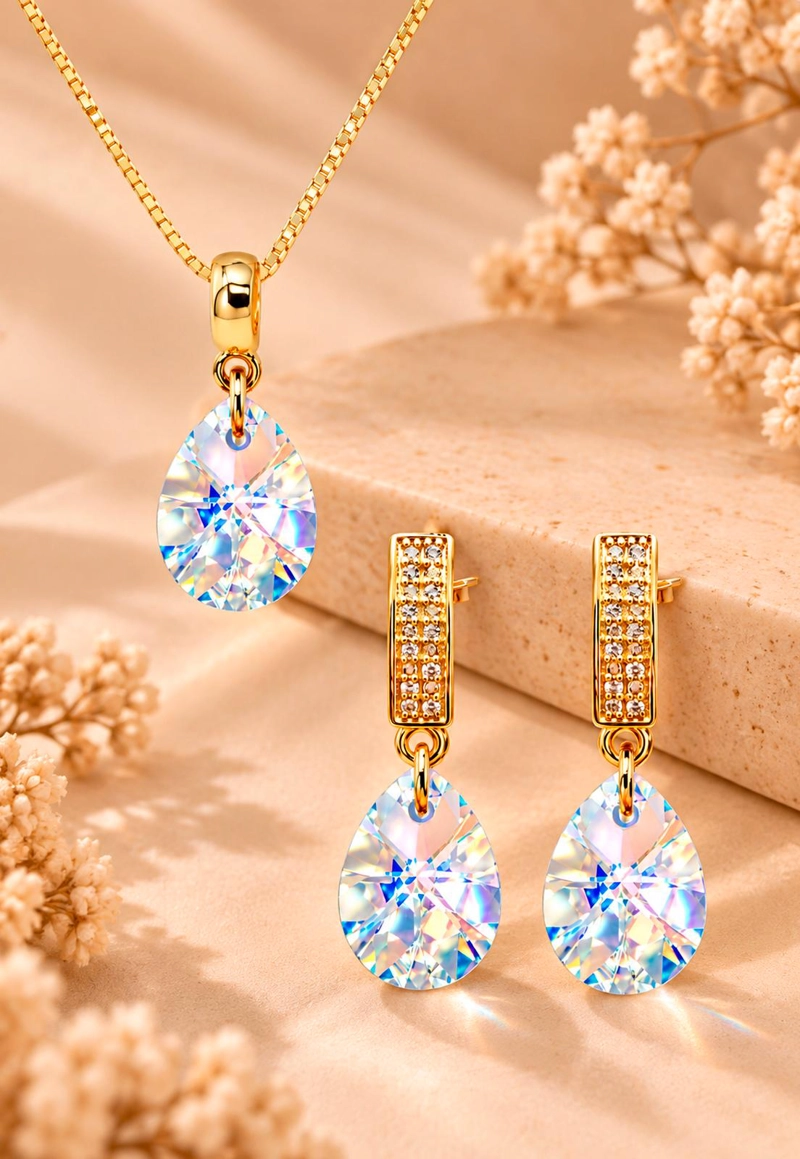 CONJUNTO JOYAS MONTERO ENCANTO GOLD CRISTALES GENUINOS AURORA BOREAL - 2