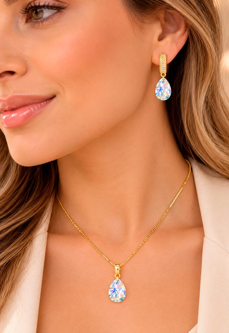 CONJUNTO JOYAS MONTERO ENCANTO GOLD CRISTALES GENUINOS AURORA BOREAL - 4