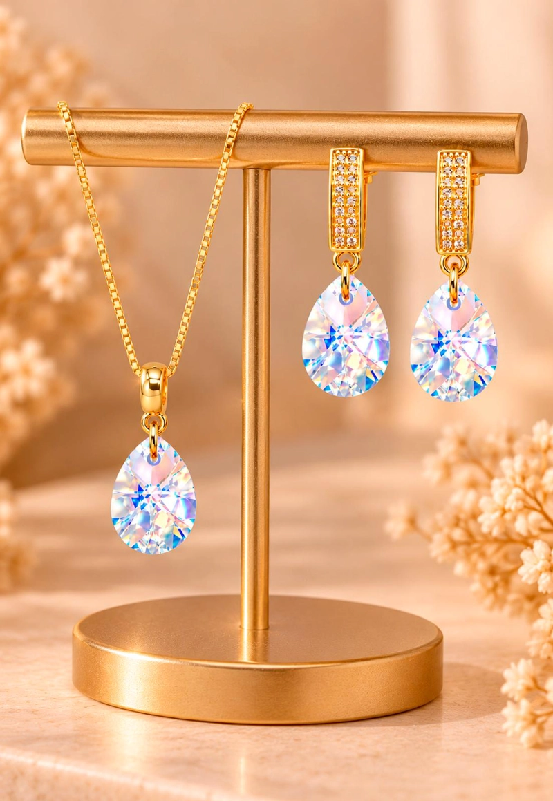 CONJUNTO JOYAS MONTERO ENCANTO GOLD CRISTALES GENUINOS AURORA BOREAL - 5