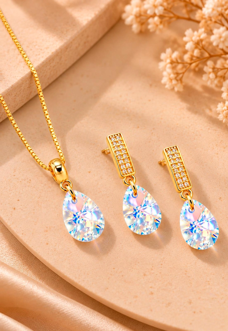CONJUNTO JOYAS MONTERO ENCANTO GOLD CRISTALES GENUINOS AURORA BOREAL - 6
