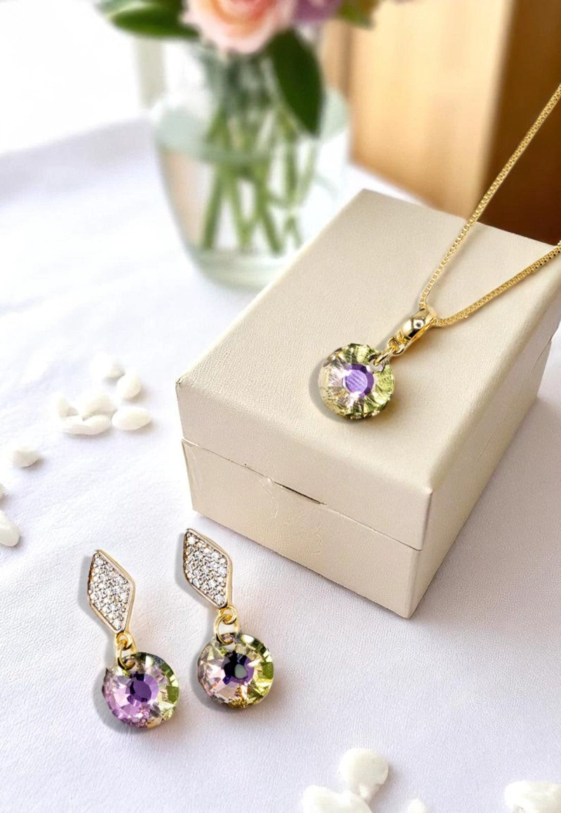 CONJUNTO JOYAS MONTERO ENIGMA GOLD CRISTALES GENUINOS VITRAL LIGHT - 2