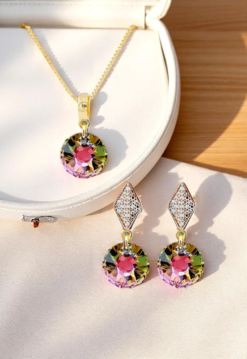 CONJUNTO JOYAS MONTERO ENIGMA GOLD CRISTALES GENUINOS VITRAL LIGHT - 6