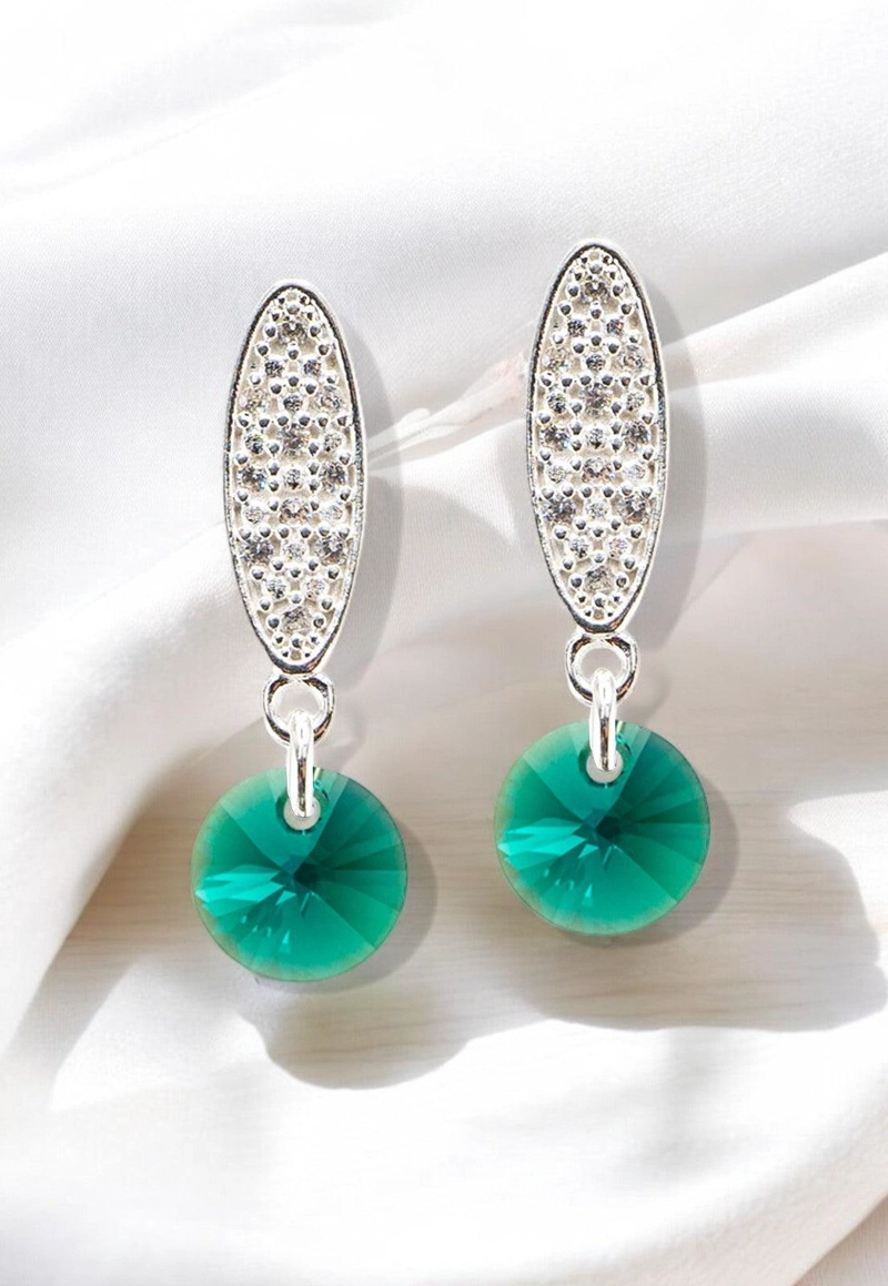 AROS JOYAS MONTERO PUNTO DE LUZ BAÑO DE ORO BLANCO CRISTALES GENUINOS EMERALD - 2