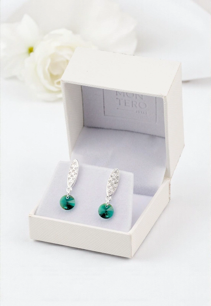 AROS JOYAS MONTERO PUNTO DE LUZ BAÑO DE ORO BLANCO CRISTALES GENUINOS EMERALD - 3