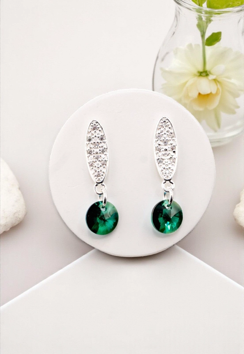 AROS JOYAS MONTERO PUNTO DE LUZ BAÑO DE ORO BLANCO CRISTALES GENUINOS EMERALD - 4