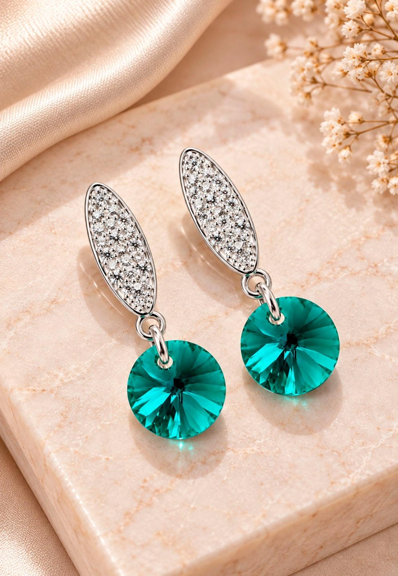 AROS JOYAS MONTERO PUNTO DE LUZ BAÑO DE ORO BLANCO CRISTALES GENUINOS EMERALD - 6