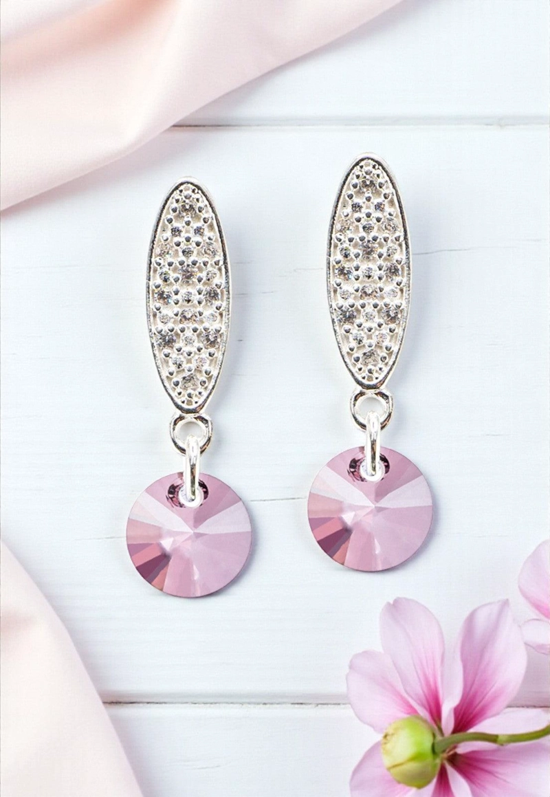 AROS JOYAS MONTERO PUNTO DE LUZ BAÑO DE ORO BLANCO CRISTALES GENUINOS ANTIQUE PINK - 2