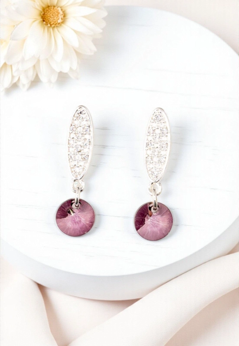 AROS JOYAS MONTERO PUNTO DE LUZ BAÑO DE ORO BLANCO CRISTALES GENUINOS ANTIQUE PINK - 3