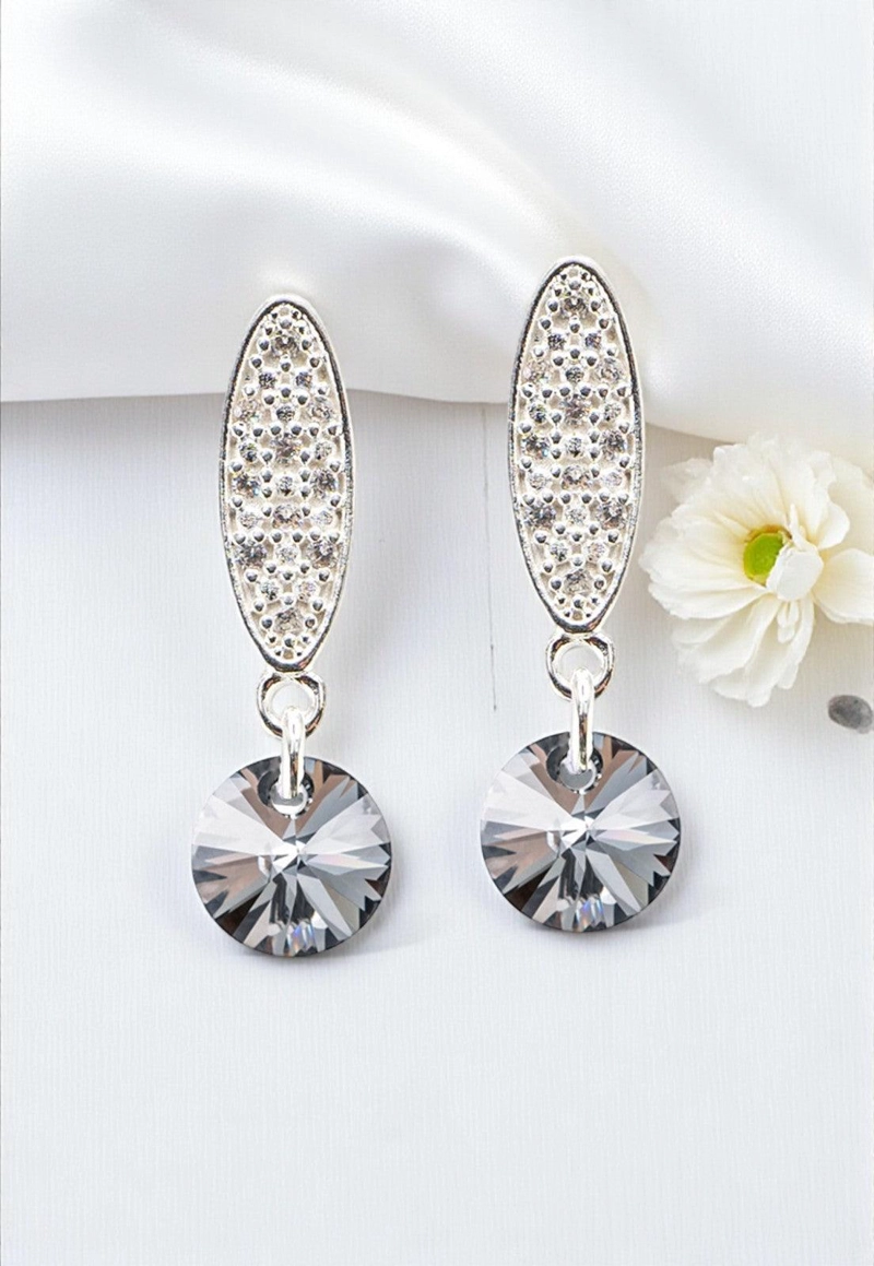 AROS JOYAS MONTERO PUNTO DE LUZ BAÑO DE ORO BLANCO CRISTALES GENUINOS SILVER NIGHT - 2