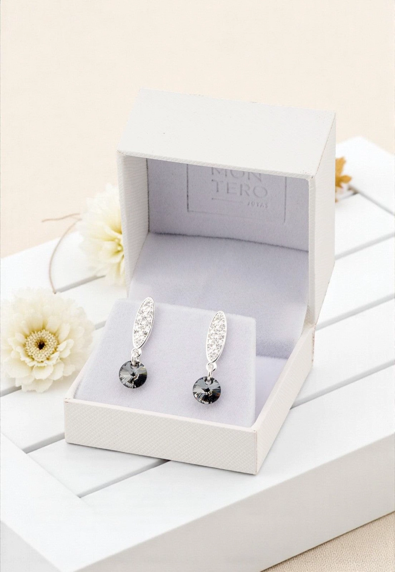 AROS JOYAS MONTERO PUNTO DE LUZ BAÑO DE ORO BLANCO CRISTALES GENUINOS SILVER NIGHT - 3