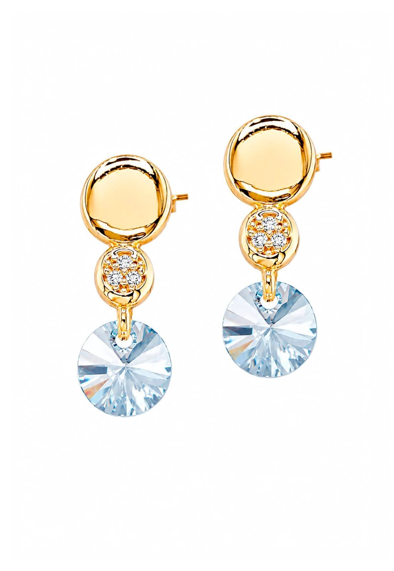 AROS JOYAS MONTERO PUNTO DE LUZ GOLD CRISTAL GENUINO BLUE SHADE ENCHAPADO EN ORO 18K - 1