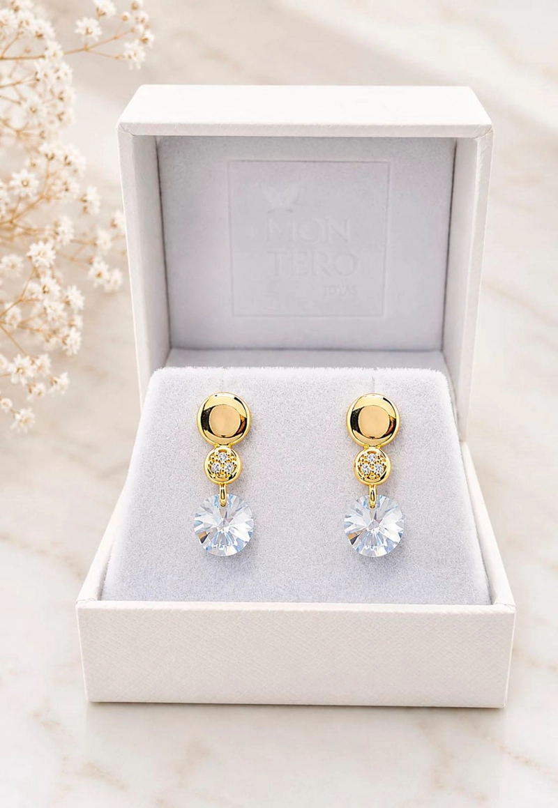AROS JOYAS MONTERO PUNTO DE LUZ GOLD CRISTAL GENUINO BLUE SHADE ENCHAPADO EN ORO 18K - 3