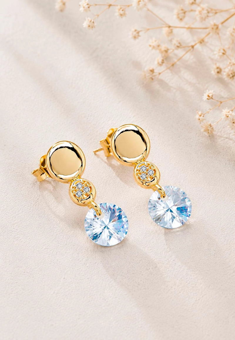 AROS JOYAS MONTERO PUNTO DE LUZ GOLD CRISTAL GENUINO BLUE SHADE ENCHAPADO EN ORO 18K - 5