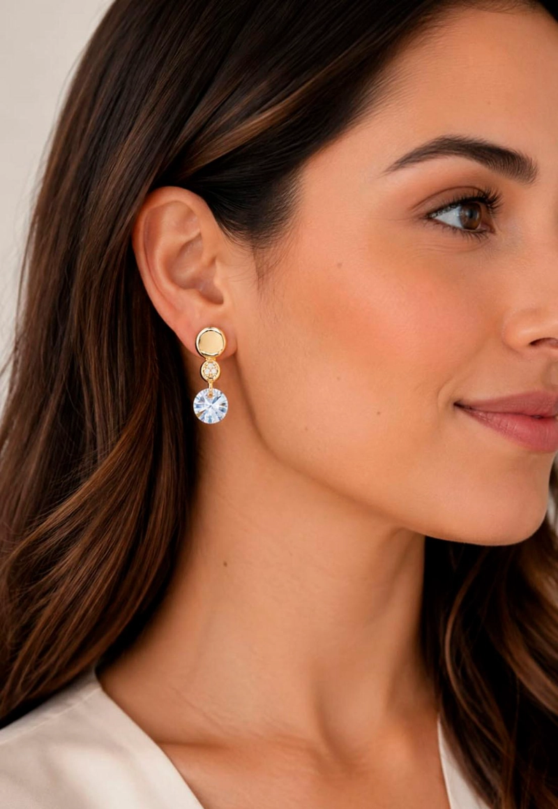 AROS JOYAS MONTERO PUNTO DE LUZ GOLD CRISTAL GENUINO BLUE SHADE ENCHAPADO EN ORO 18K - 6