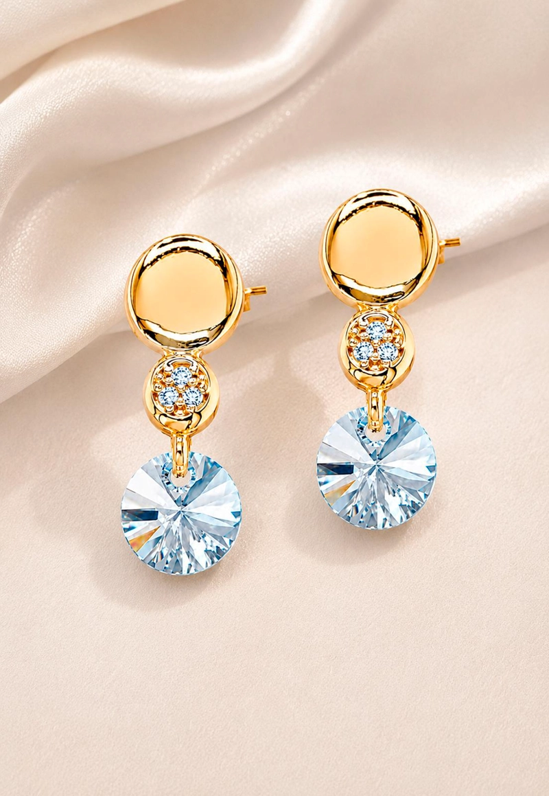 AROS JOYAS MONTERO PUNTO DE LUZ GOLD CRISTAL GENUINO BLUE SHADE ENCHAPADO EN ORO 18K - 7