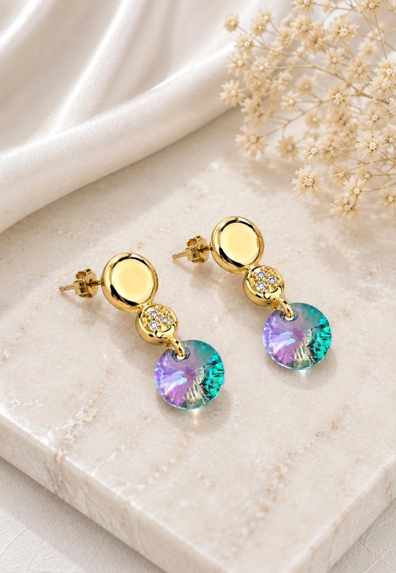 AROS JOYAS MONTERO PUNTO DE LUZ GOLD CRISTAL GENUINO PARADISE SHINE ENCHAPADO EN ORO 18K - 2