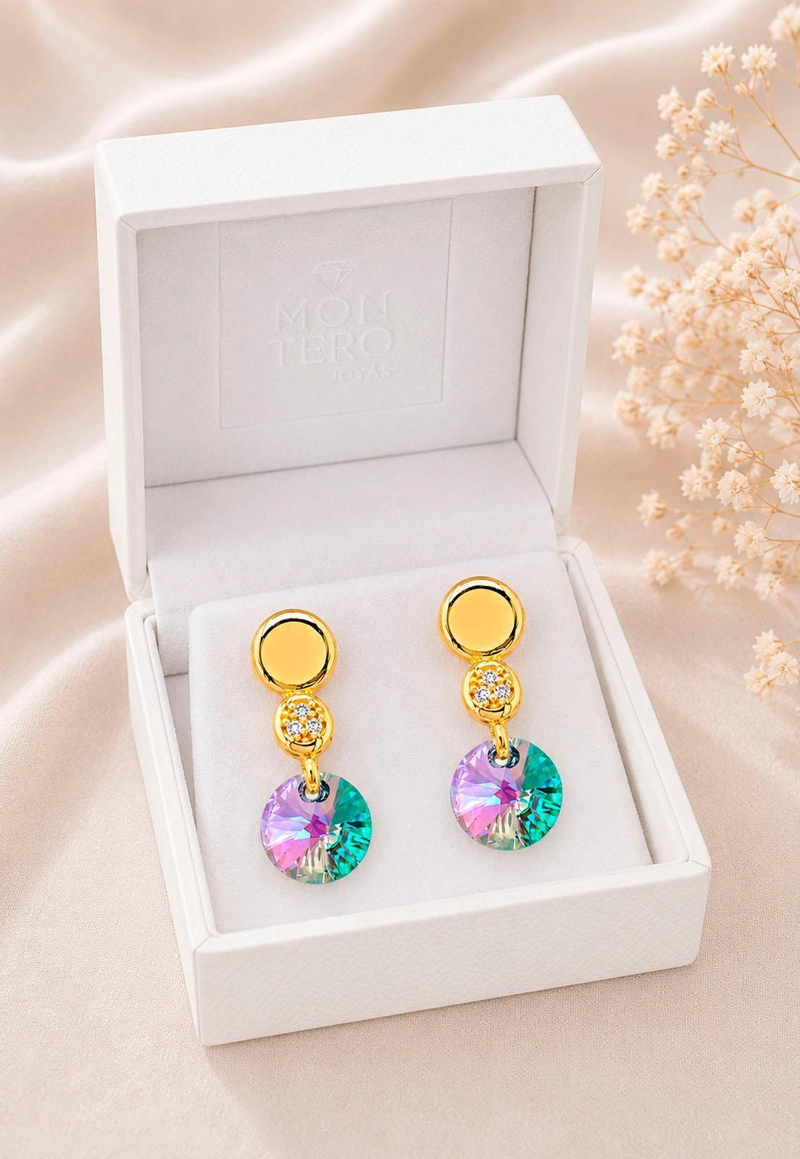 AROS JOYAS MONTERO PUNTO DE LUZ GOLD CRISTAL GENUINO PARADISE SHINE ENCHAPADO EN ORO 18K - 3