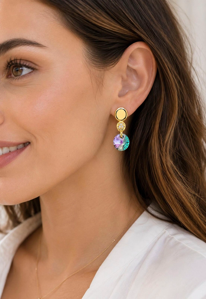 AROS JOYAS MONTERO PUNTO DE LUZ GOLD CRISTAL GENUINO PARADISE SHINE ENCHAPADO EN ORO 18K - 4