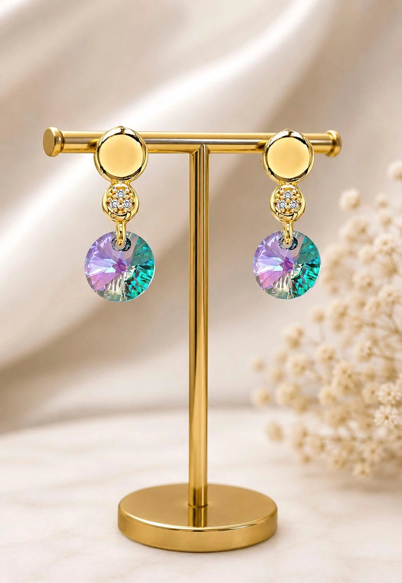 AROS JOYAS MONTERO PUNTO DE LUZ GOLD CRISTAL GENUINO PARADISE SHINE ENCHAPADO EN ORO 18K - 5