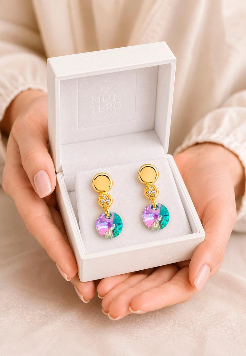 AROS JOYAS MONTERO PUNTO DE LUZ GOLD CRISTAL GENUINO PARADISE SHINE ENCHAPADO EN ORO 18K - 6