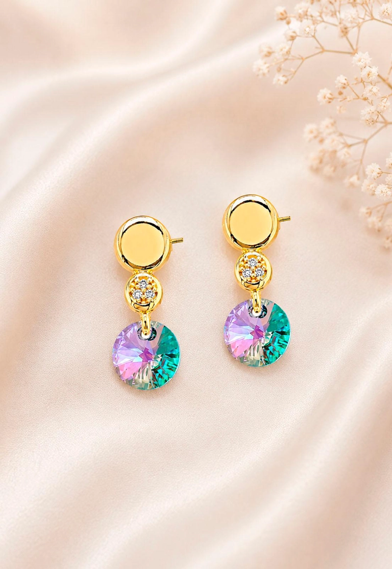 AROS JOYAS MONTERO PUNTO DE LUZ GOLD CRISTAL GENUINO PARADISE SHINE ENCHAPADO EN ORO 18K - 7