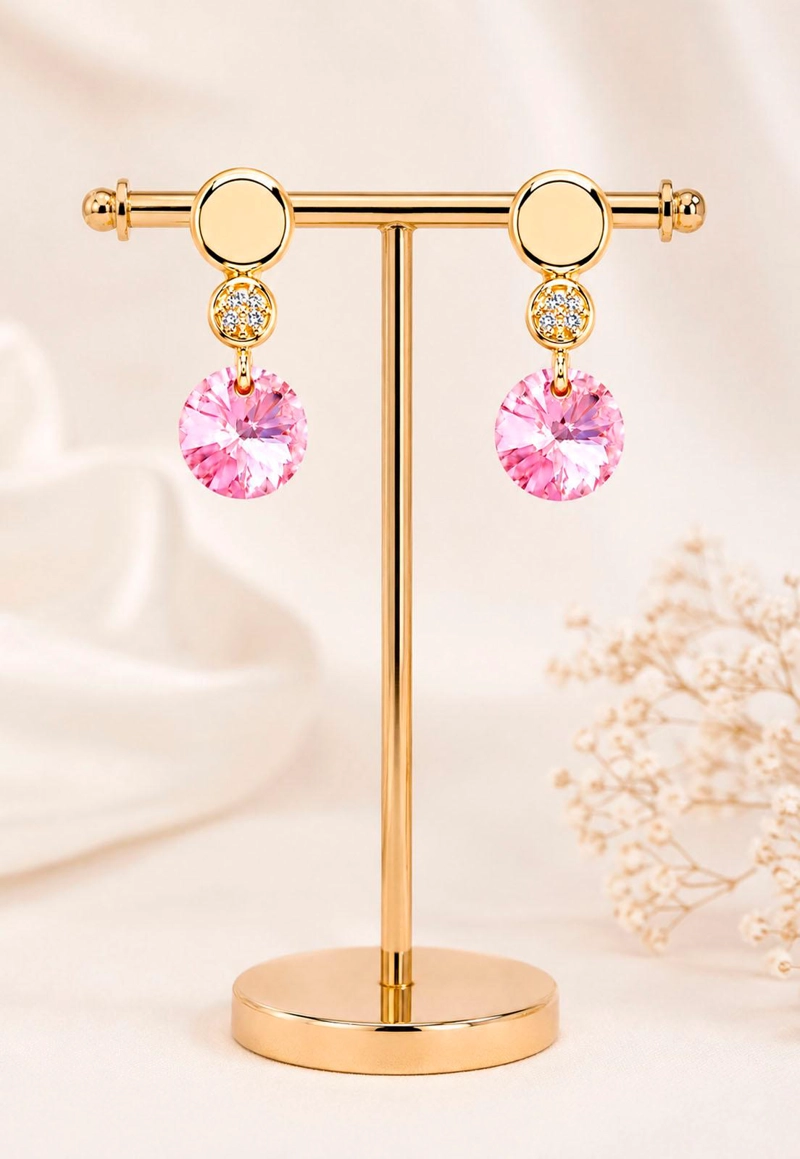AROS JOYAS MONTERO PUNTO DE LUZ GOLD CRISTAL GENUINO ROSE SHIMMER ENCHAPADO EN ORO 18K - 2
