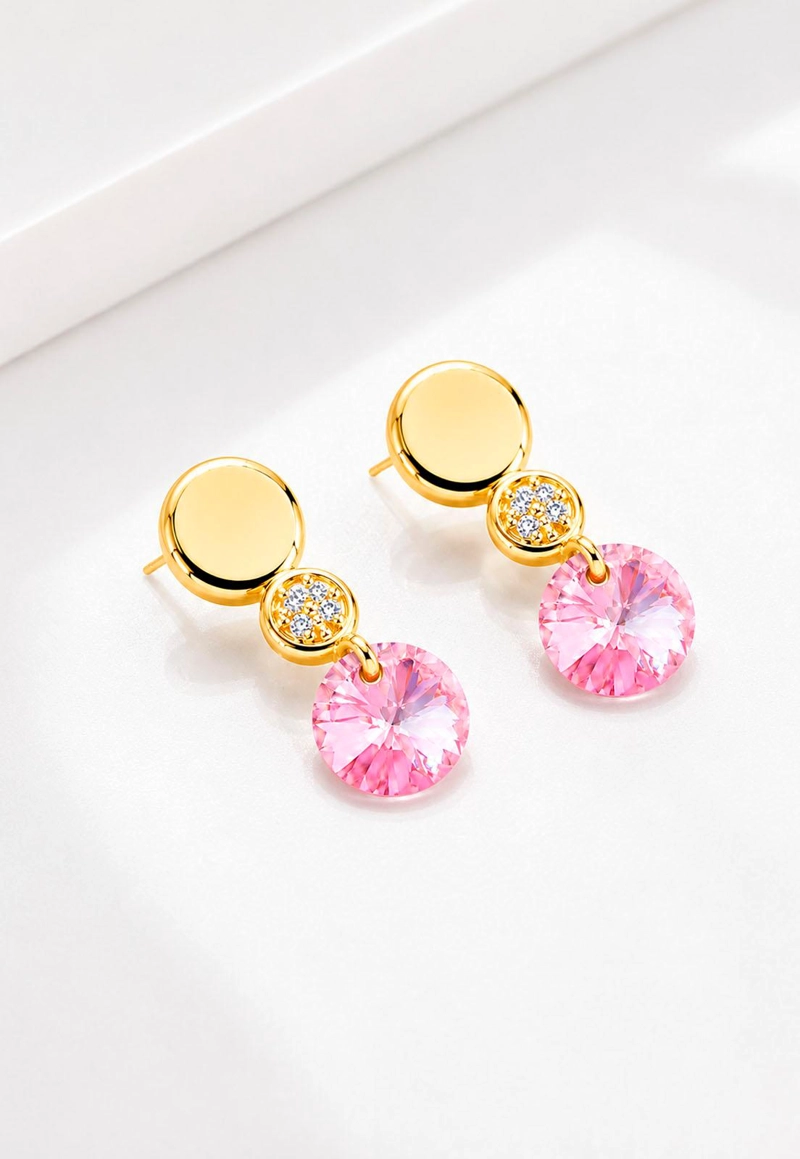 AROS JOYAS MONTERO PUNTO DE LUZ GOLD CRISTAL GENUINO ROSE SHIMMER ENCHAPADO EN ORO 18K - 5