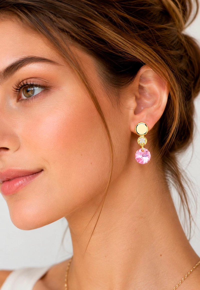 AROS JOYAS MONTERO PUNTO DE LUZ GOLD CRISTAL GENUINO ROSE SHIMMER ENCHAPADO EN ORO 18K - 6