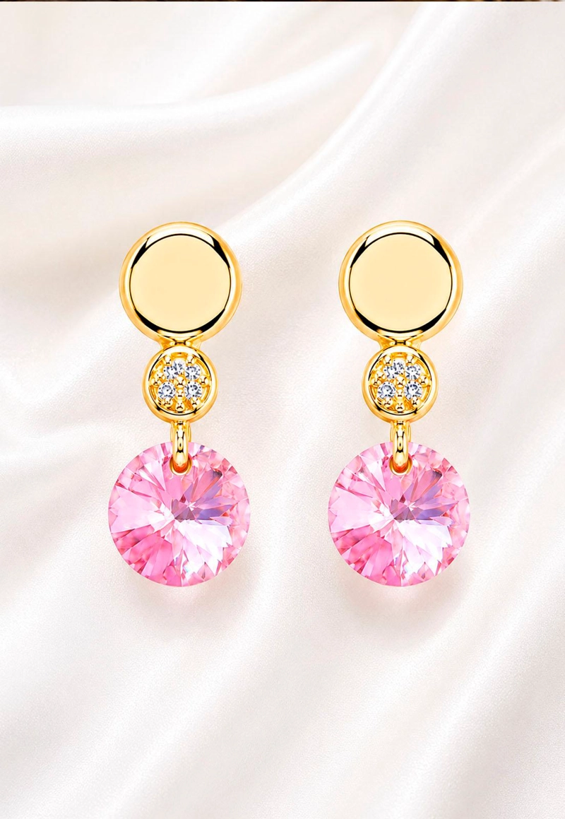 AROS JOYAS MONTERO PUNTO DE LUZ GOLD CRISTAL GENUINO ROSE SHIMMER ENCHAPADO EN ORO 18K - 7
