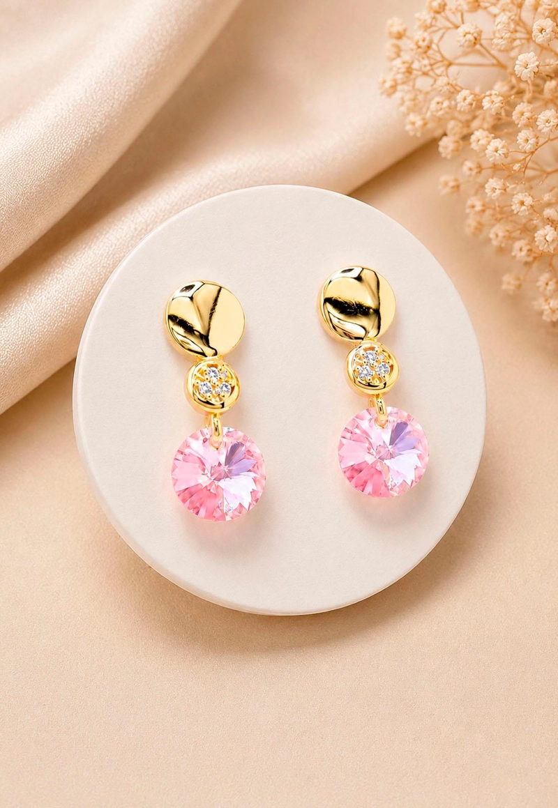 AROS JOYAS MONTERO PUNTO DE LUZ GOLD CRISTAL GENUINO ROSE SHIMMER ENCHAPADO EN ORO 18K - 8