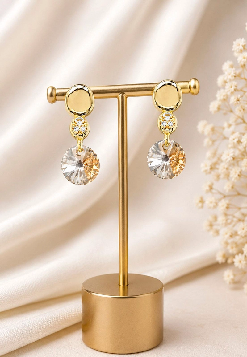 AROS JOYAS MONTERO PUNTO DE LUZ GOLD CRISTAL GENUINO GOLDEN SHADOW ENCHAPADO EN ORO 18K - 2