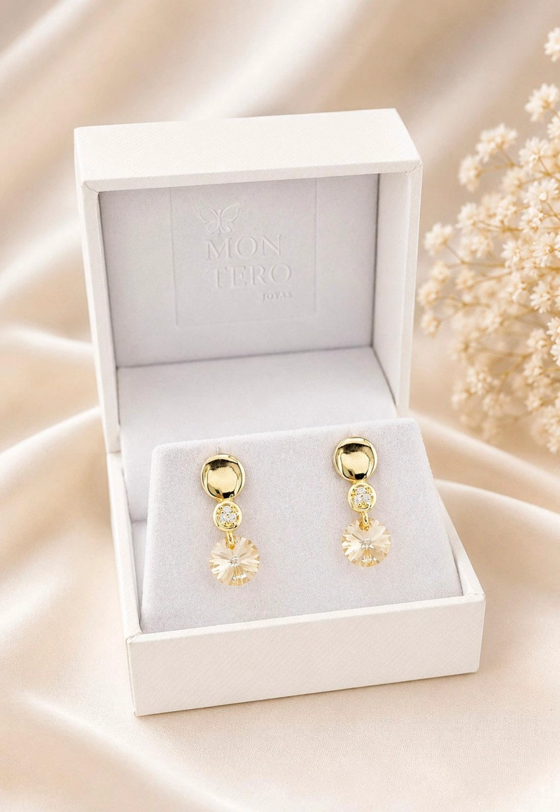 AROS JOYAS MONTERO PUNTO DE LUZ GOLD CRISTAL GENUINO GOLDEN SHADOW ENCHAPADO EN ORO 18K - 3