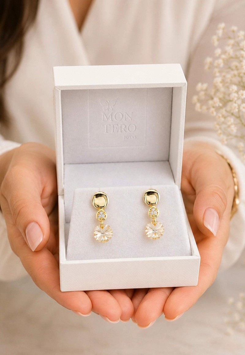 AROS JOYAS MONTERO PUNTO DE LUZ GOLD CRISTAL GENUINO GOLDEN SHADOW ENCHAPADO EN ORO 18K - 4