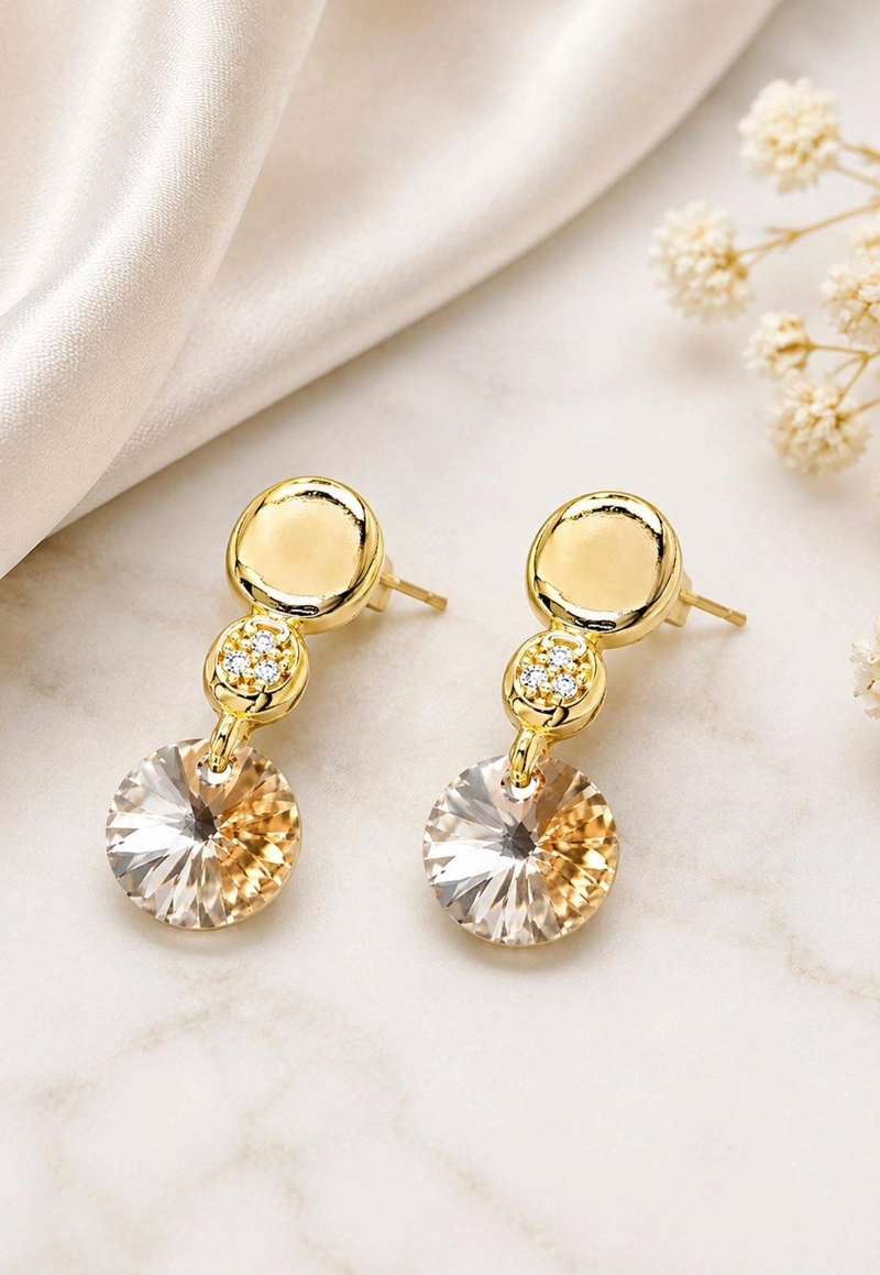 AROS JOYAS MONTERO PUNTO DE LUZ GOLD CRISTAL GENUINO GOLDEN SHADOW ENCHAPADO EN ORO 18K - 5