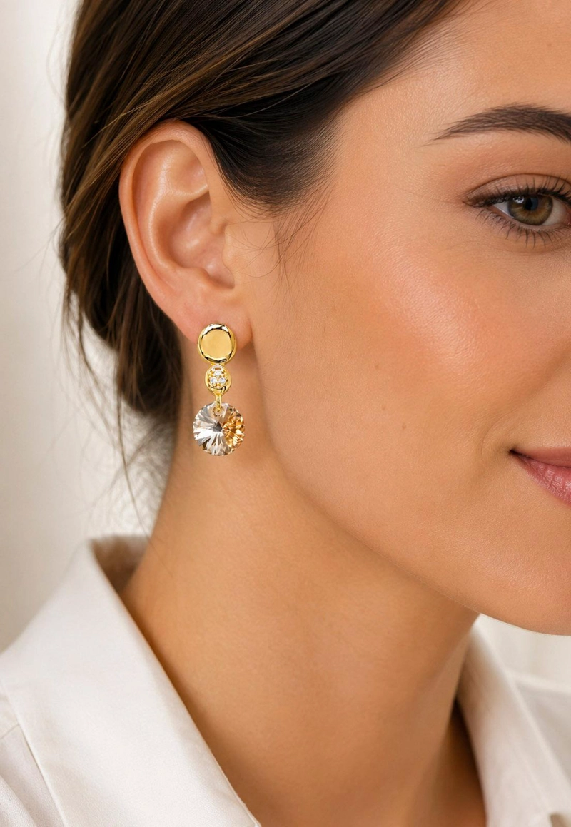 AROS JOYAS MONTERO PUNTO DE LUZ GOLD CRISTAL GENUINO GOLDEN SHADOW ENCHAPADO EN ORO 18K - 6