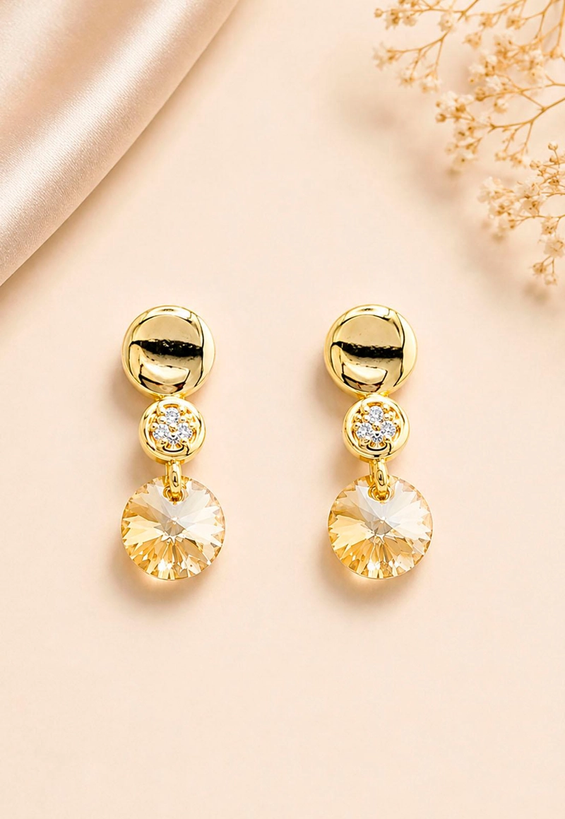 AROS JOYAS MONTERO PUNTO DE LUZ GOLD CRISTAL GENUINO GOLDEN SHADOW ENCHAPADO EN ORO 18K - 7