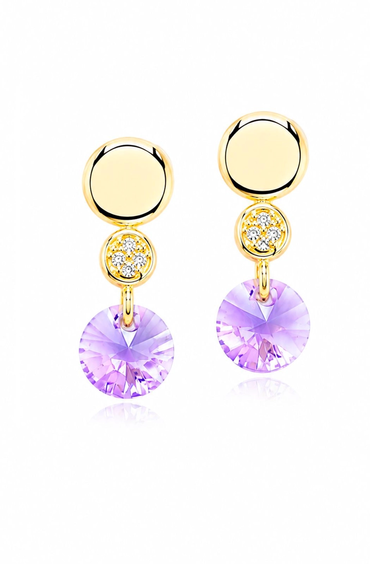 AROS JOYAS MONTERO PUNTO DE LUZ GOLD CRISTAL GENUINO VIOLETA ENCHAPADO EN ORO 18K - 1
