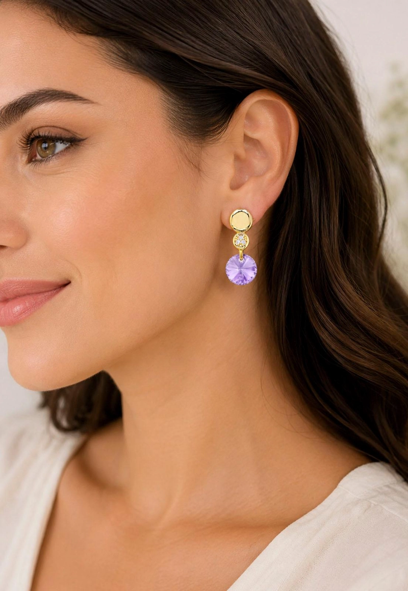 AROS JOYAS MONTERO PUNTO DE LUZ GOLD CRISTAL GENUINO VIOLETA ENCHAPADO EN ORO 18K - 2
