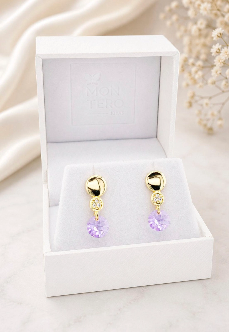 AROS JOYAS MONTERO PUNTO DE LUZ GOLD CRISTAL GENUINO VIOLETA ENCHAPADO EN ORO 18K - 3