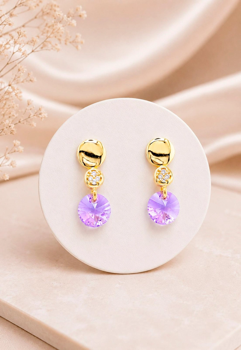 AROS JOYAS MONTERO PUNTO DE LUZ GOLD CRISTAL GENUINO VIOLETA ENCHAPADO EN ORO 18K - 4