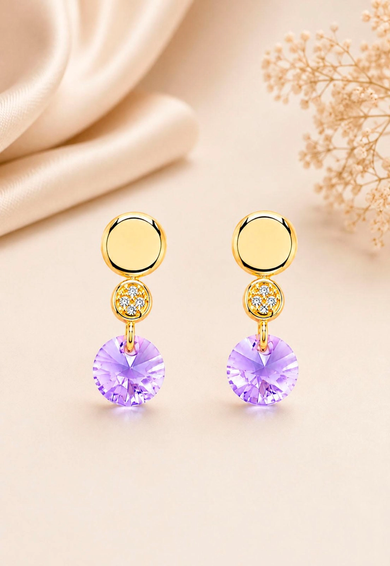 AROS JOYAS MONTERO PUNTO DE LUZ GOLD CRISTAL GENUINO VIOLETA ENCHAPADO EN ORO 18K - 7