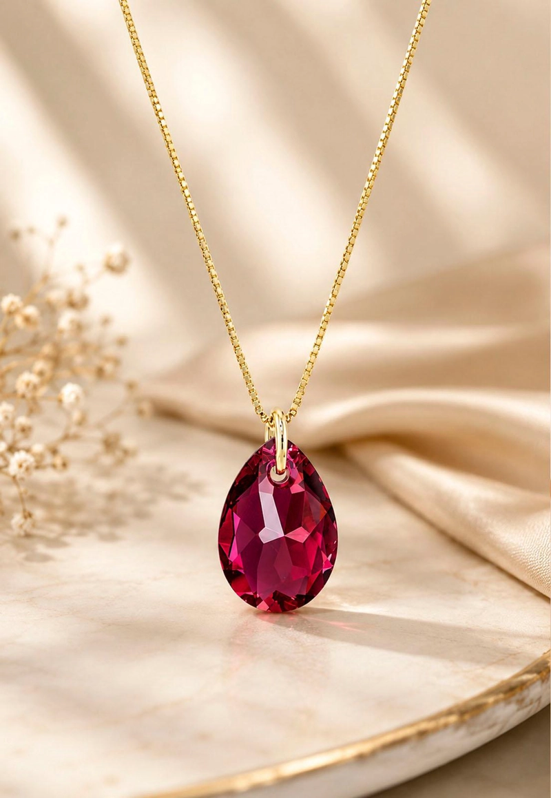 COLLAR GOTA DE LUZ GOLD 24K CRISTAL GENUINO SCARLET - 2