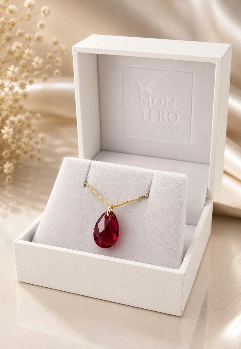 COLLAR GOTA DE LUZ GOLD 24K CRISTAL GENUINO SCARLET - 3