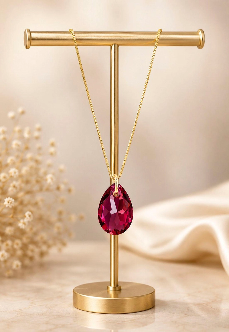 COLLAR GOTA DE LUZ GOLD 24K CRISTAL GENUINO SCARLET - 4