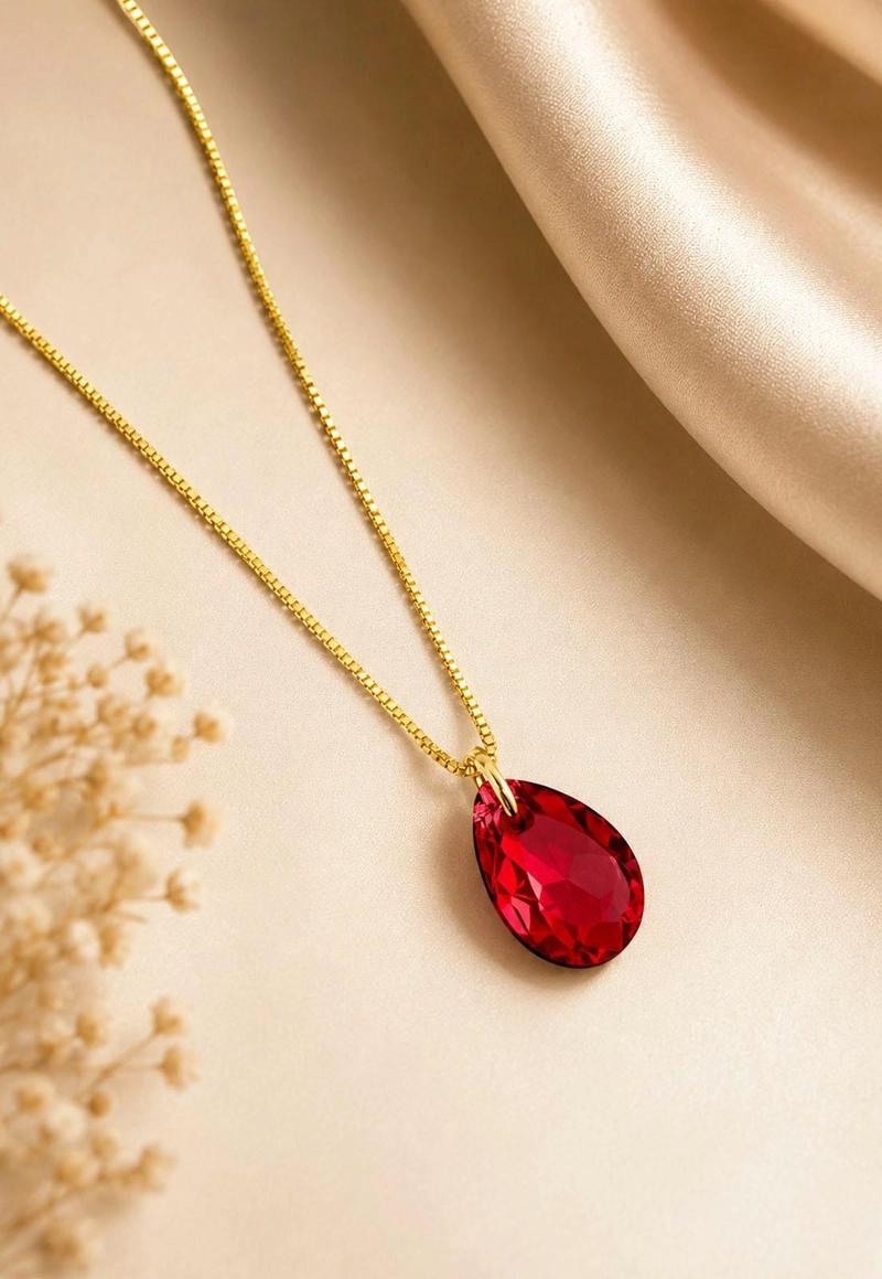 COLLAR GOTA DE LUZ GOLD 24K CRISTAL GENUINO SCARLET - 6