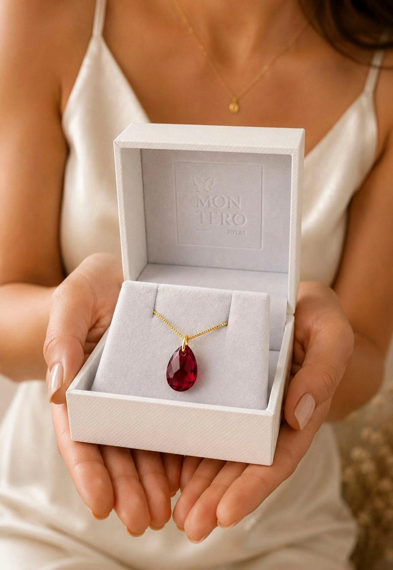 COLLAR GOTA DE LUZ GOLD 24K CRISTAL GENUINO SCARLET - 7